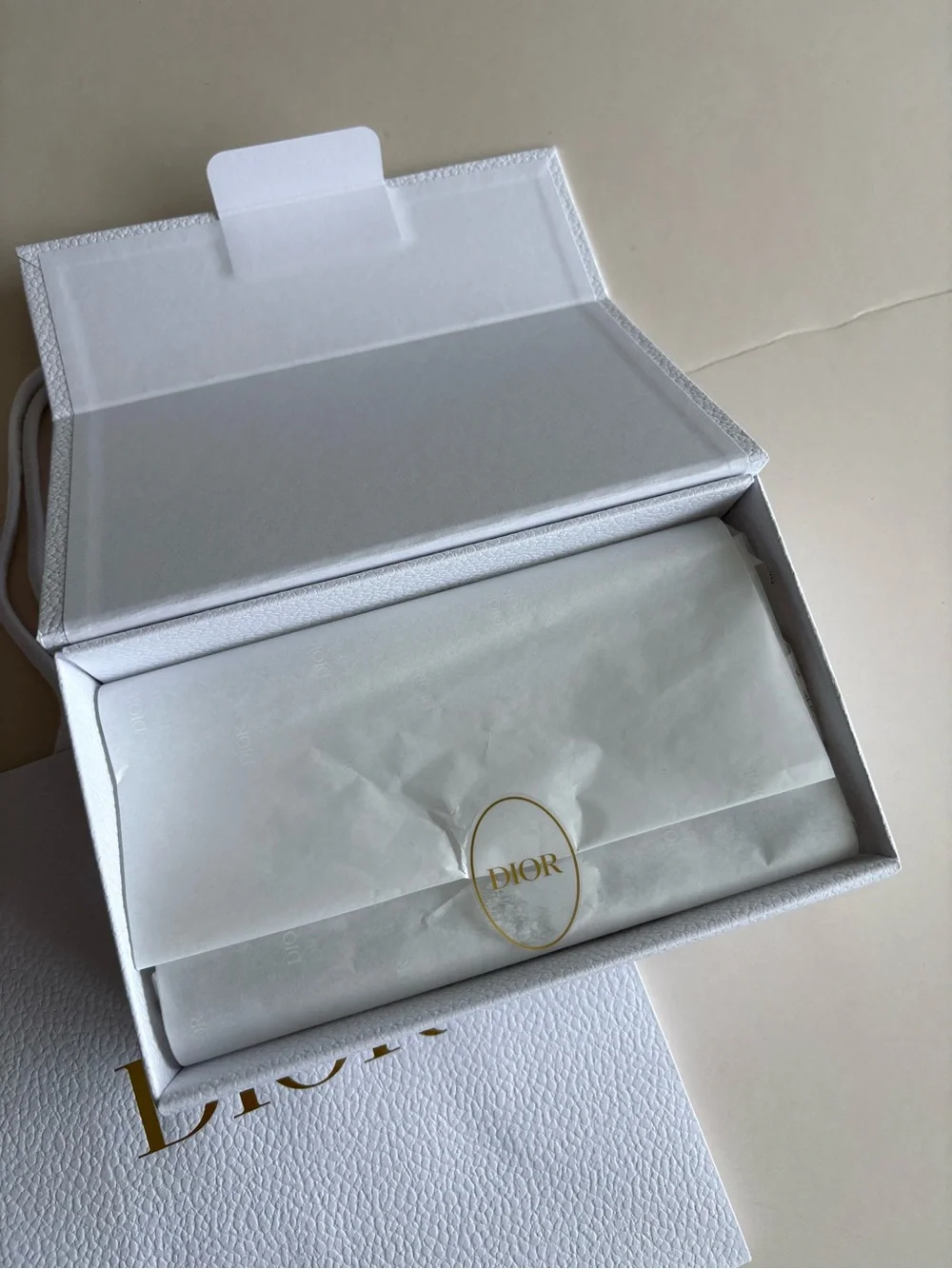 Dior White and Gold Logo Gift Tote and Box